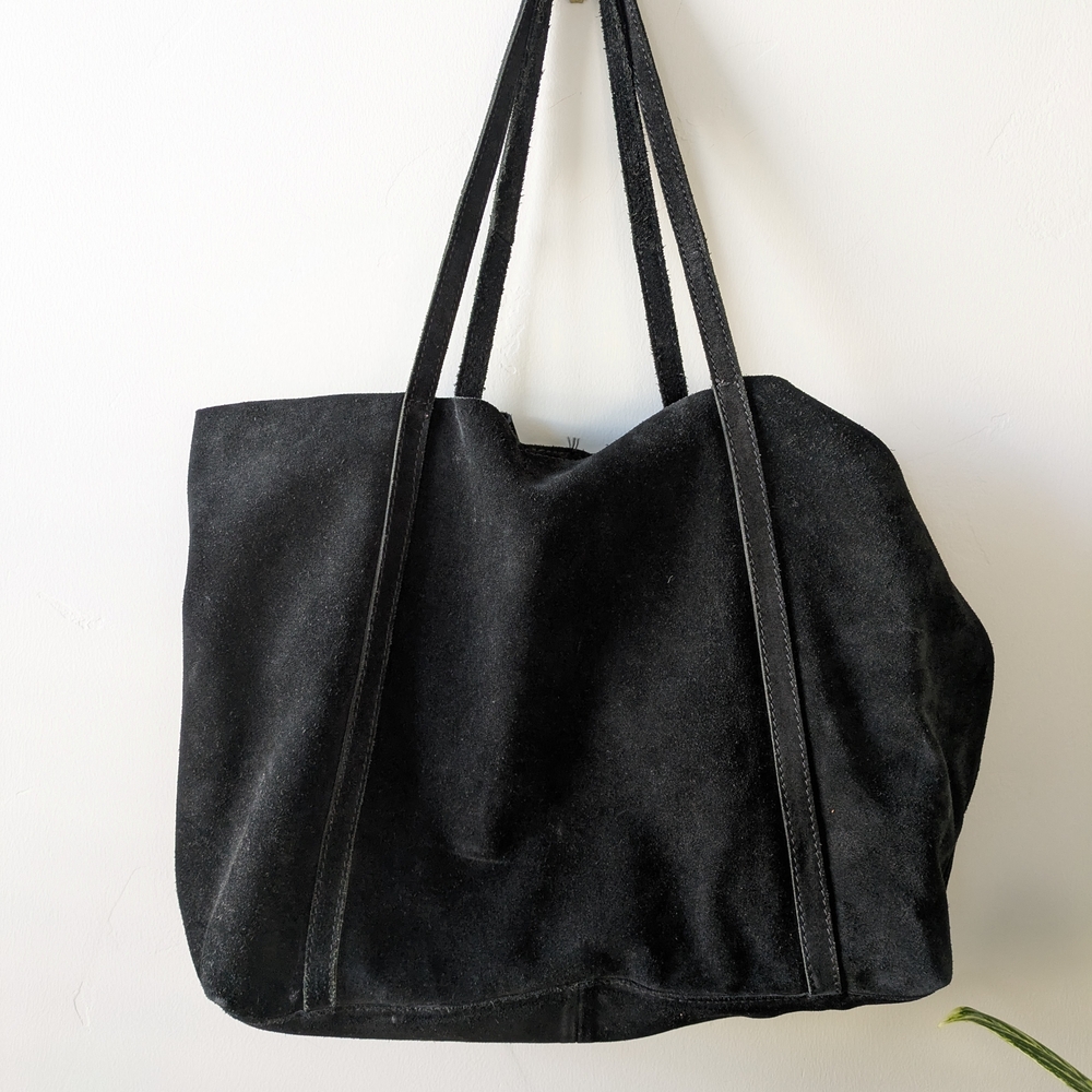Mango Genuine Suede Black Tote Bag - Picture 4 of 7